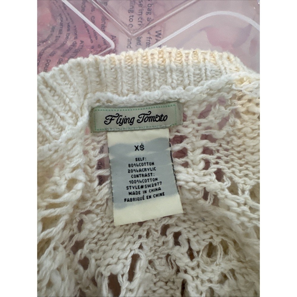 Flying Tomato Crochet Open Knit Sweater Womens XS Ivory Cotton Blnd Boho Cottage - Picture 8 of 10